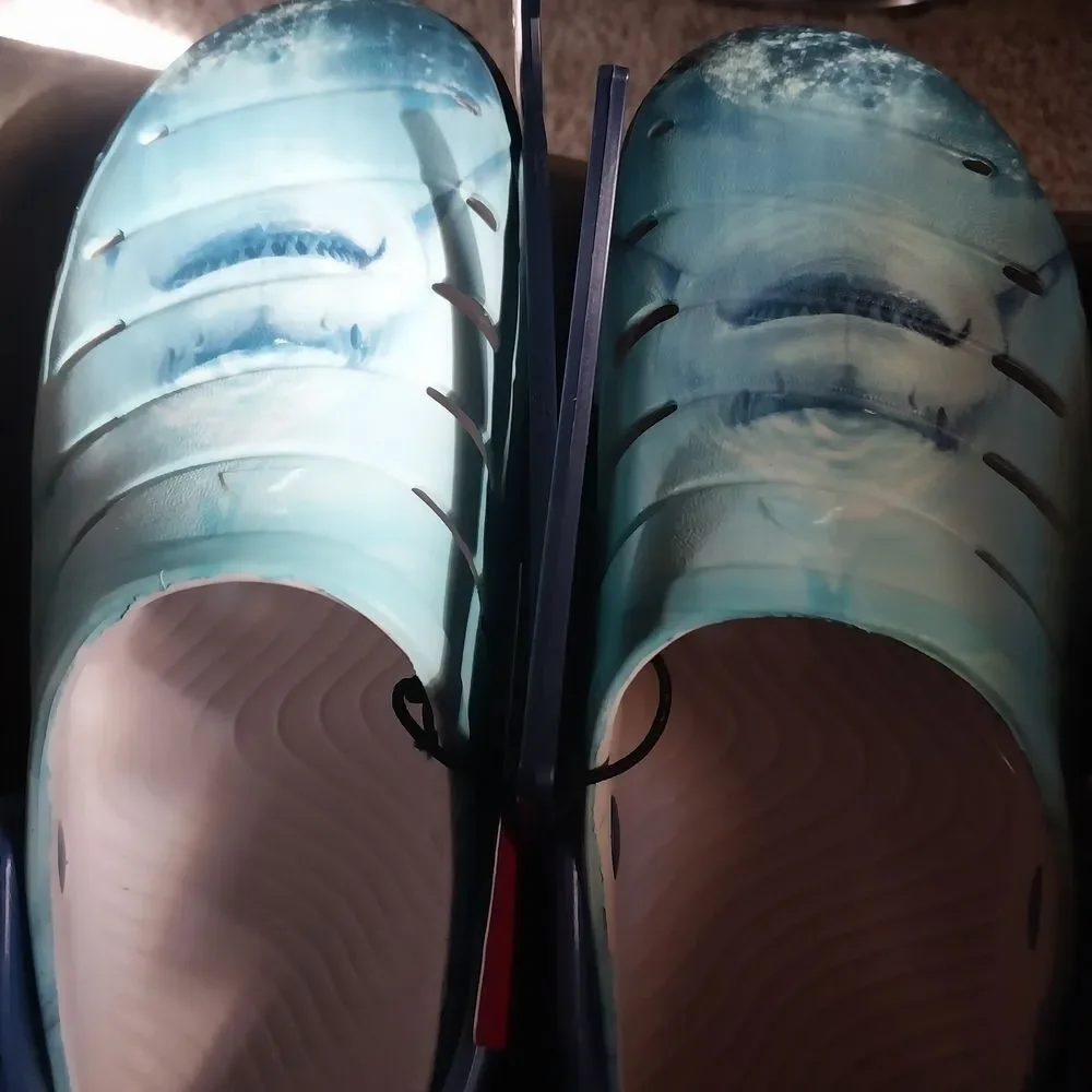 Blue & White SHARK Slip-On Clogs for Boys